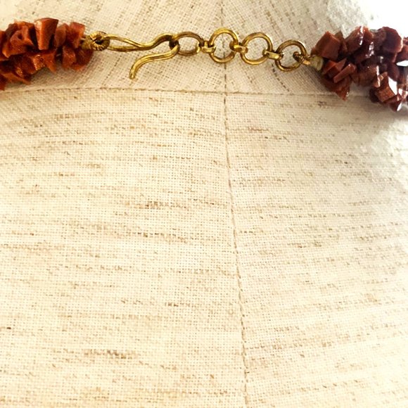 Vintage 3 Strand Goldstone Red Gemstone Chip Necklace - Picture 5 of 5